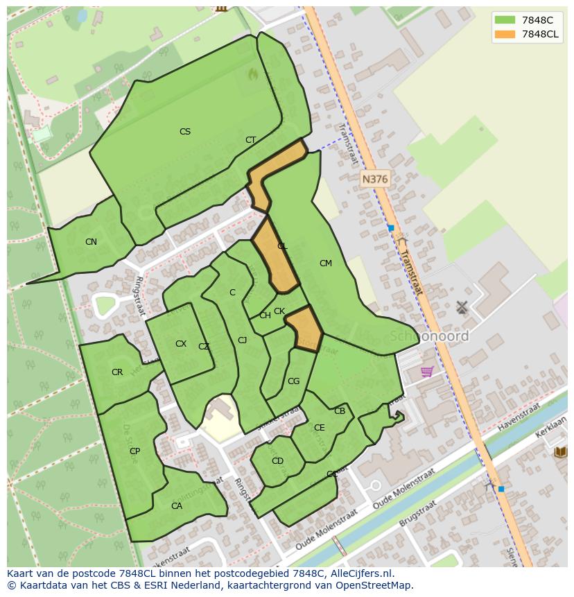 Afbeelding van het postcodegebied 7848 CL op de kaart.