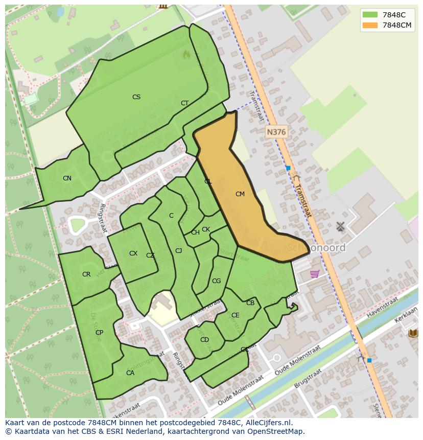 Afbeelding van het postcodegebied 7848 CM op de kaart.