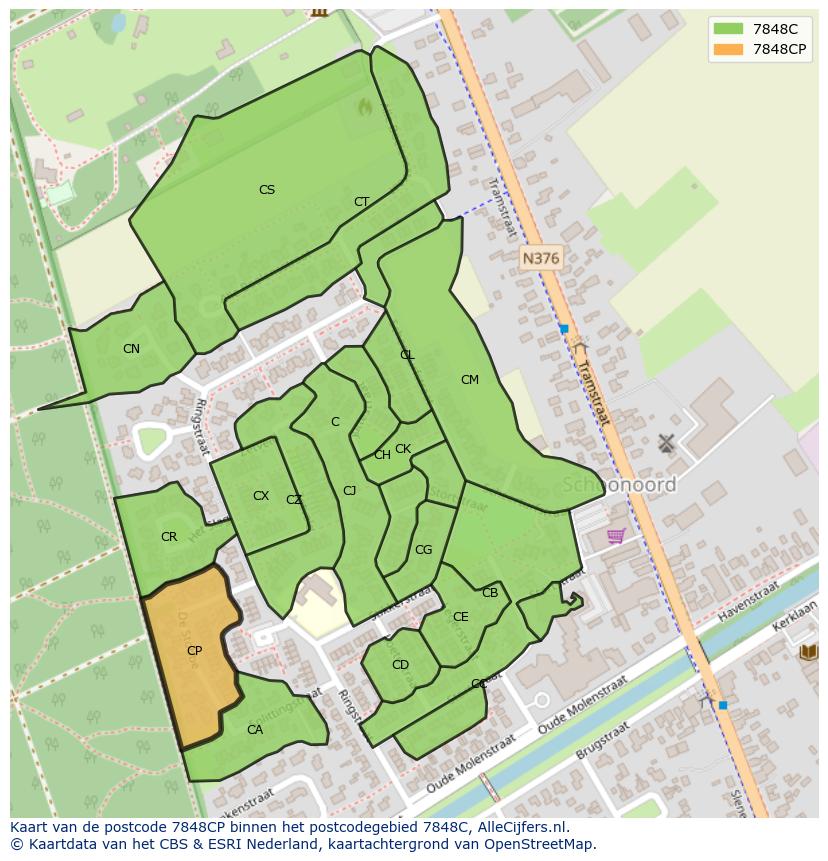 Afbeelding van het postcodegebied 7848 CP op de kaart.