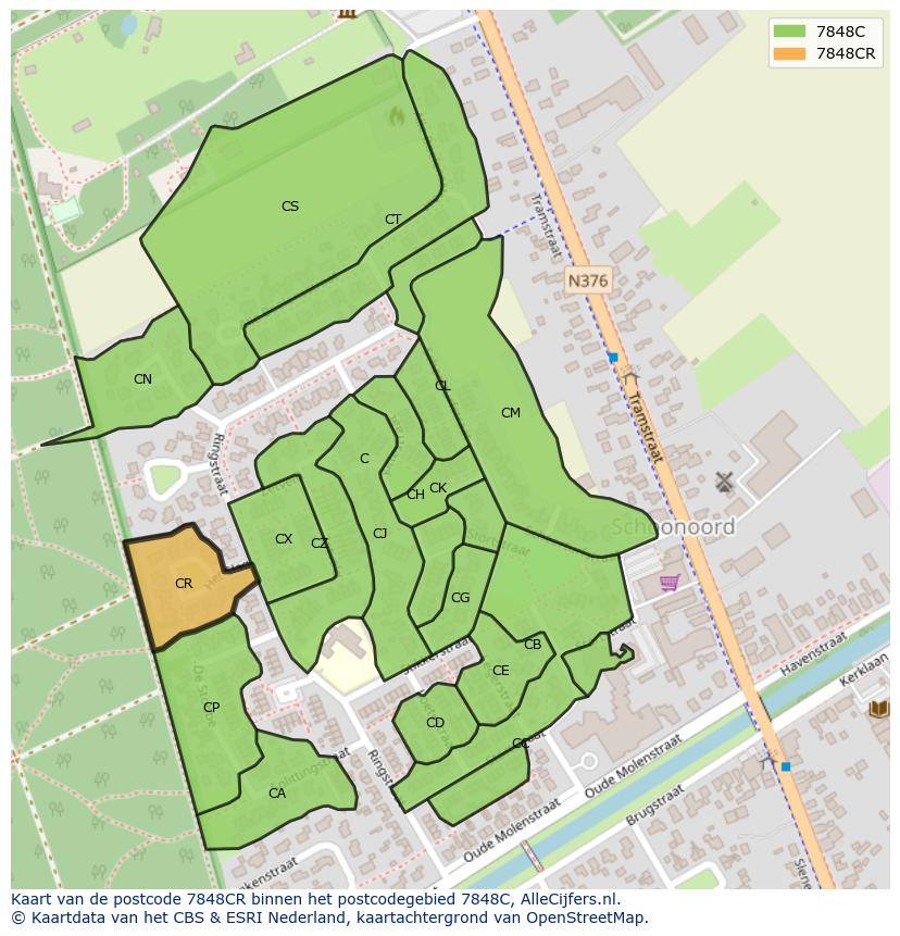 Afbeelding van het postcodegebied 7848 CR op de kaart.