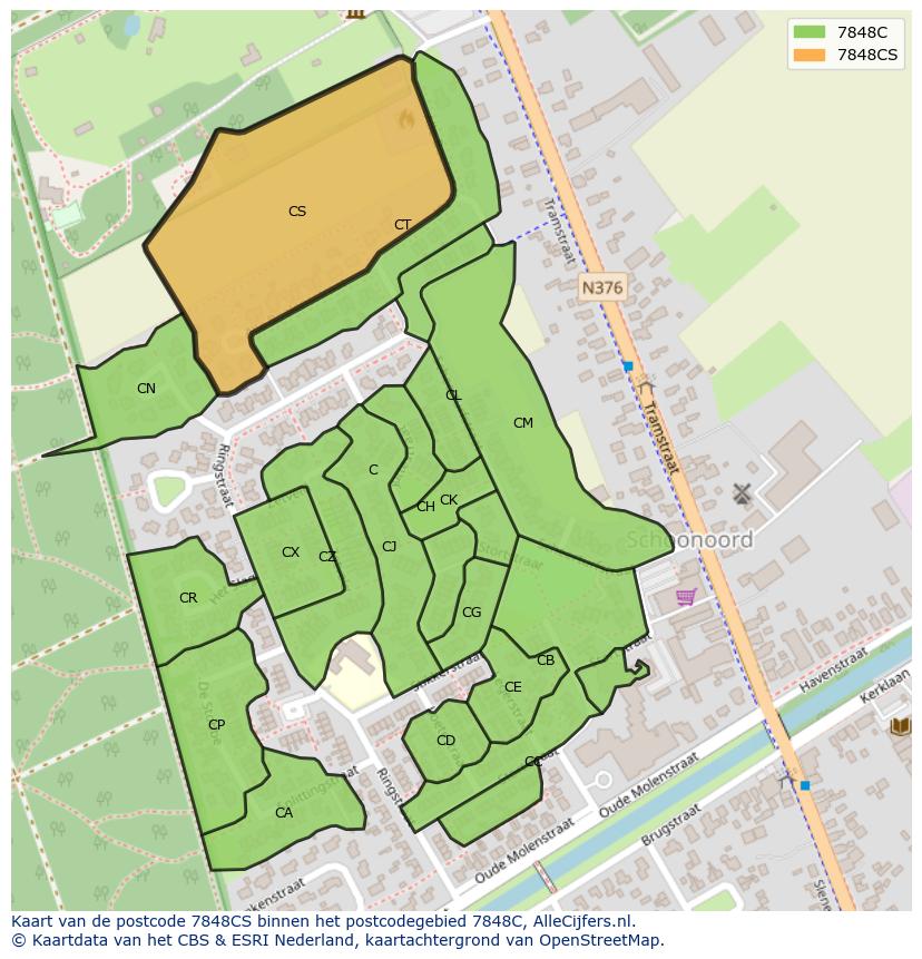 Afbeelding van het postcodegebied 7848 CS op de kaart.