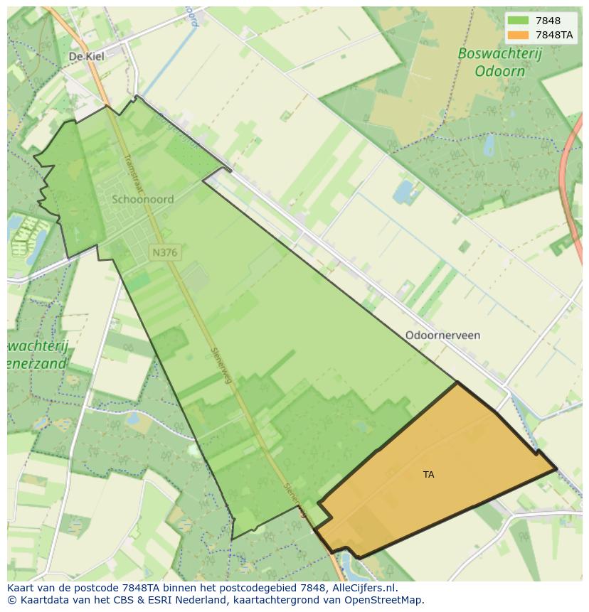 Afbeelding van het postcodegebied 7848 TA op de kaart.