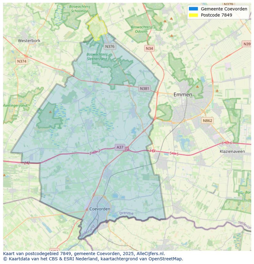 Afbeelding van het postcodegebied 7849 op de kaart.