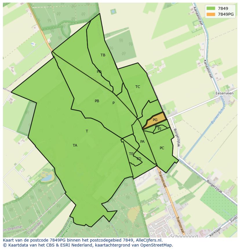 Afbeelding van het postcodegebied 7849 PG op de kaart.