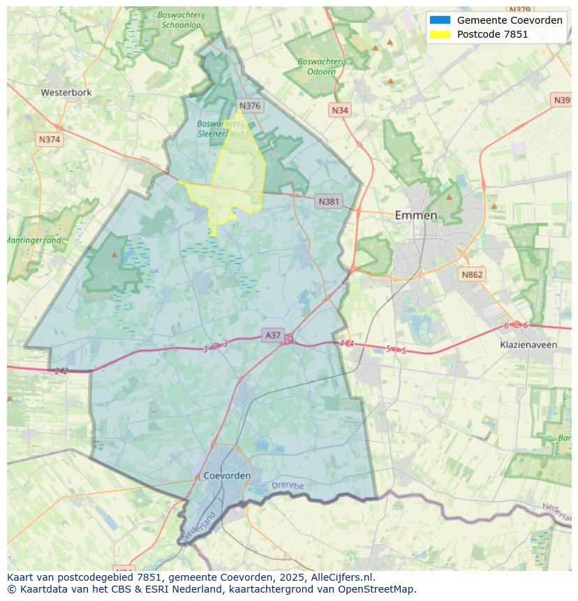 Afbeelding van het postcodegebied 7851 op de kaart.