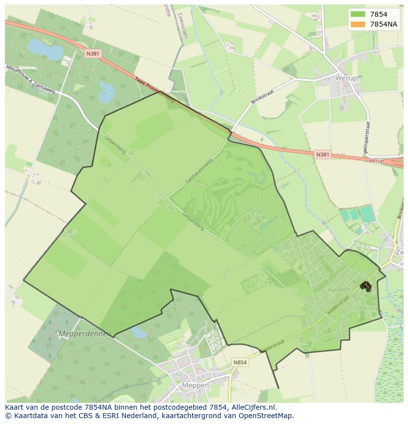 Afbeelding van het postcodegebied 7854 NA op de kaart.
