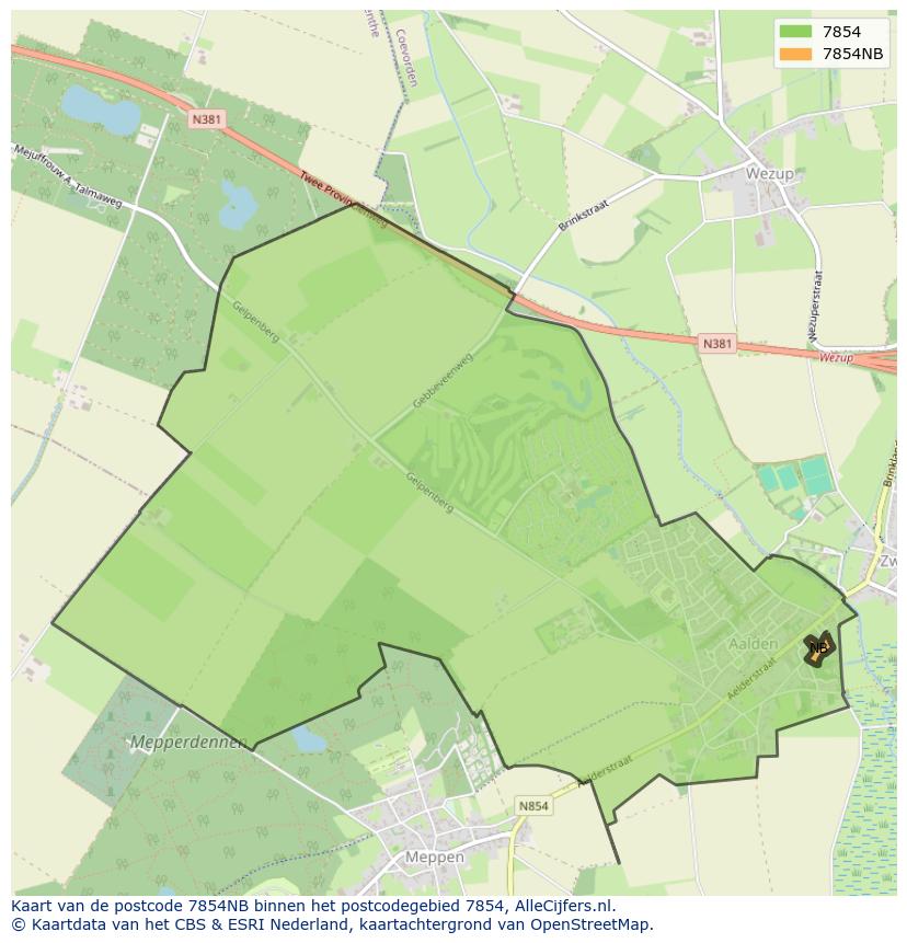 Afbeelding van het postcodegebied 7854 NB op de kaart.