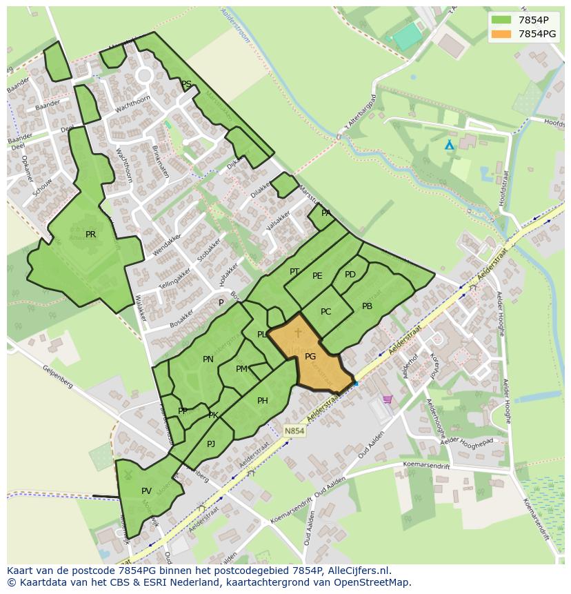 Afbeelding van het postcodegebied 7854 PG op de kaart.