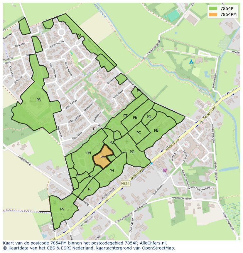 Afbeelding van het postcodegebied 7854 PM op de kaart.