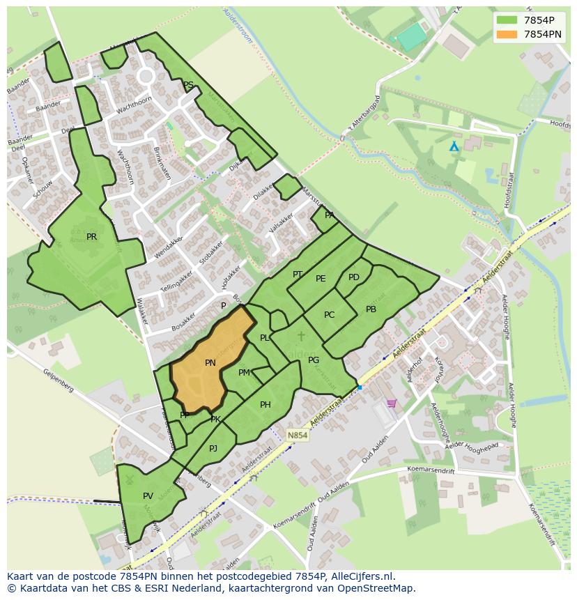 Afbeelding van het postcodegebied 7854 PN op de kaart.