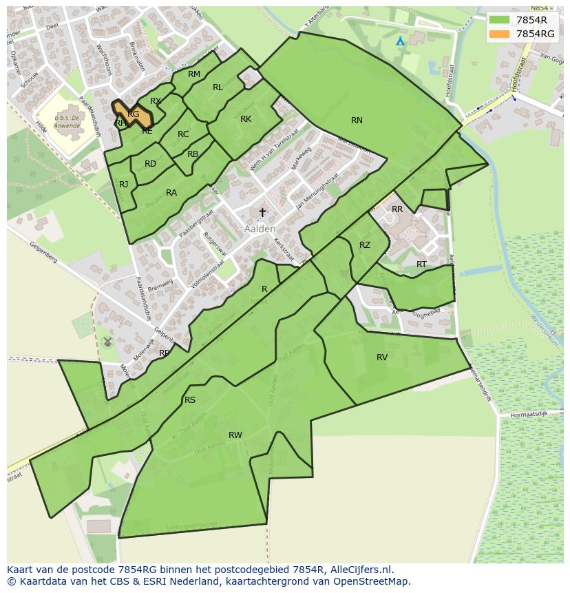 Afbeelding van het postcodegebied 7854 RG op de kaart.