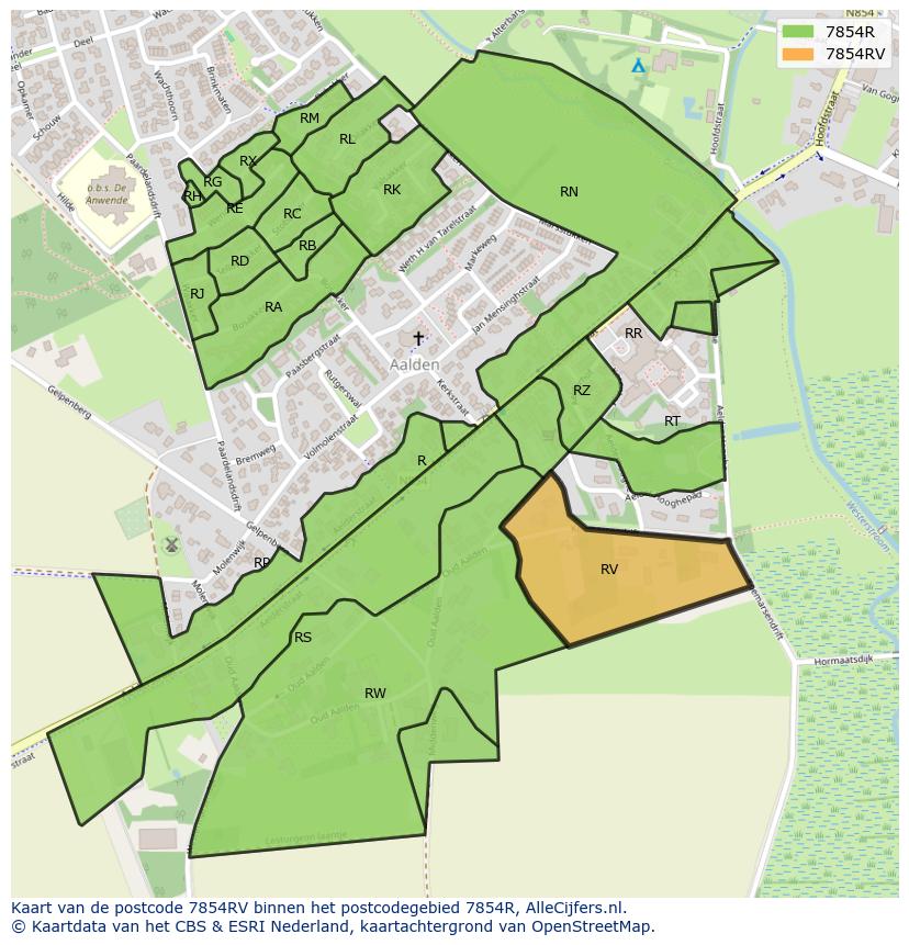 Afbeelding van het postcodegebied 7854 RV op de kaart.