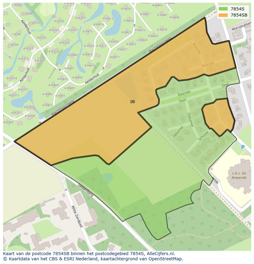 Afbeelding van het postcodegebied 7854 SB op de kaart.
