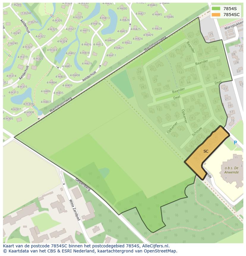 Afbeelding van het postcodegebied 7854 SC op de kaart.