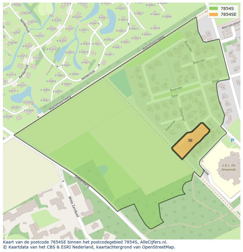 Afbeelding van het postcodegebied 7854 SE op de kaart.