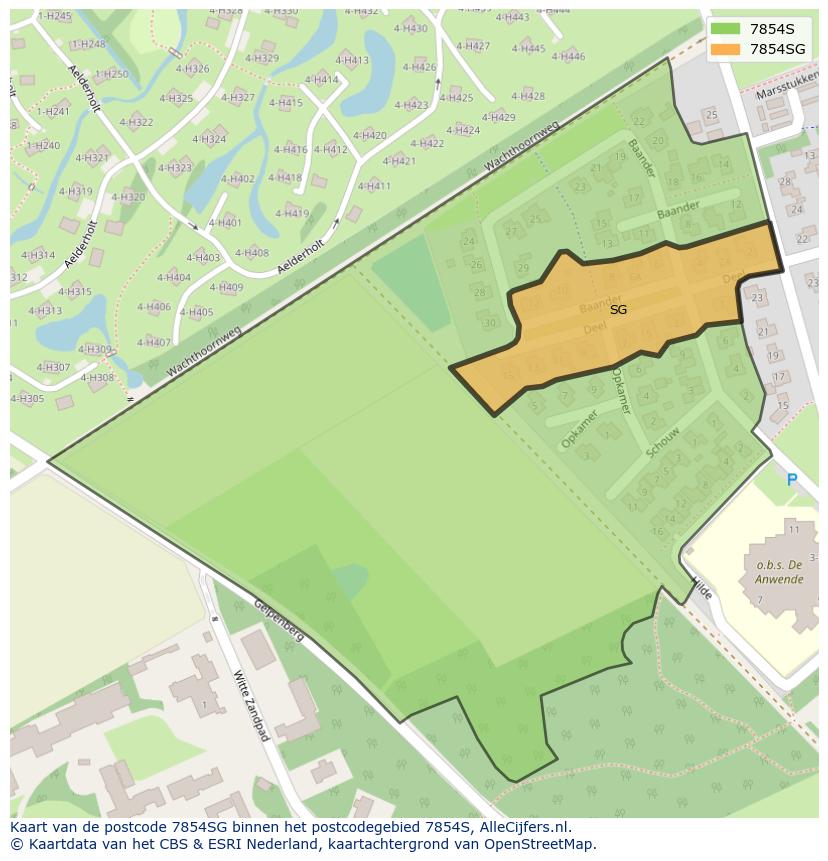 Afbeelding van het postcodegebied 7854 SG op de kaart.