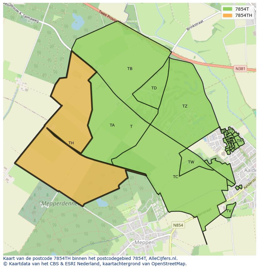 Afbeelding van het postcodegebied 7854 TH op de kaart.