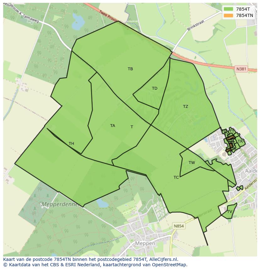 Afbeelding van het postcodegebied 7854 TN op de kaart.