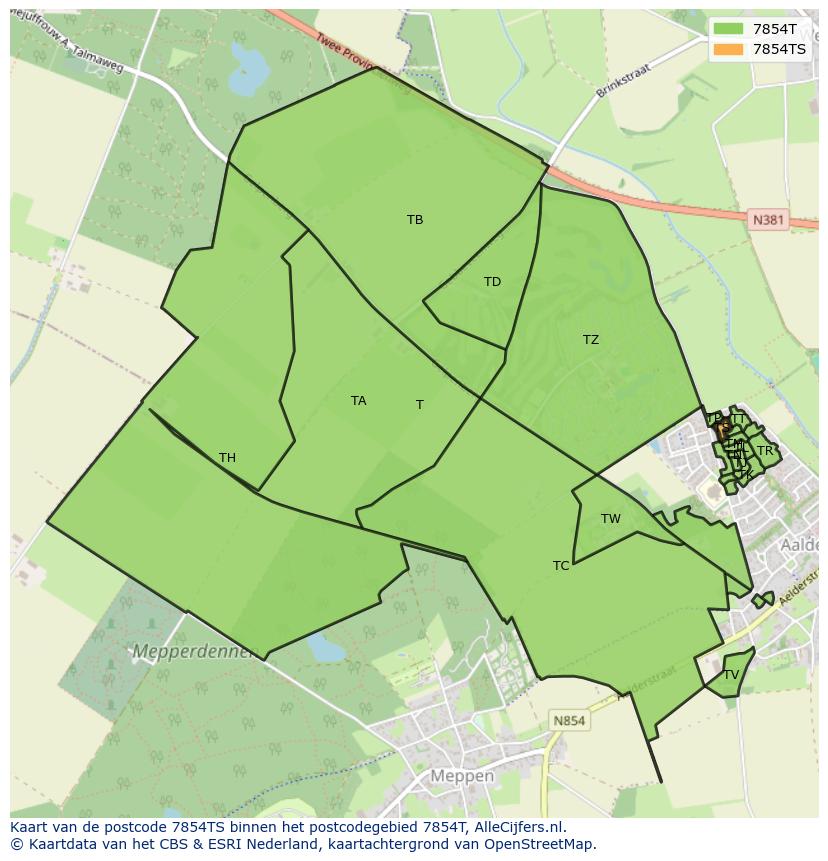 Afbeelding van het postcodegebied 7854 TS op de kaart.