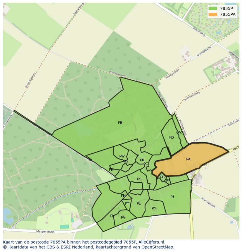 Afbeelding van het postcodegebied 7855 PA op de kaart.