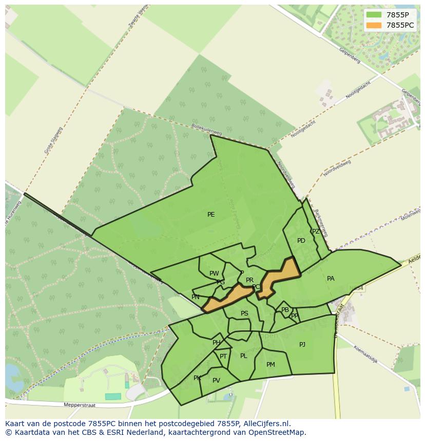 Afbeelding van het postcodegebied 7855 PC op de kaart.