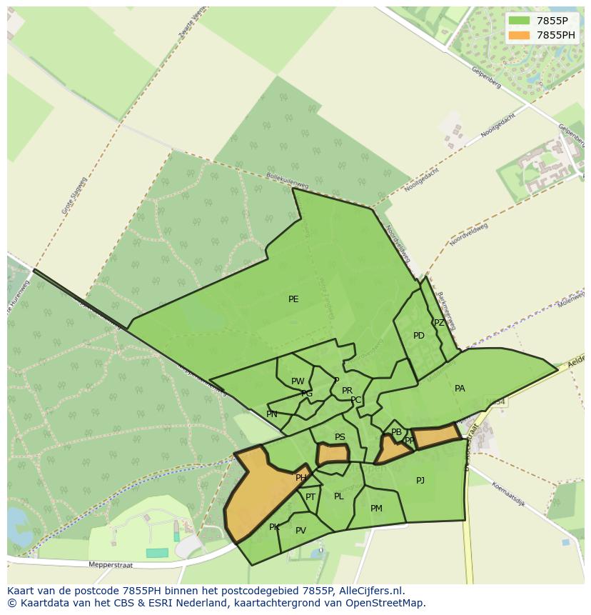Afbeelding van het postcodegebied 7855 PH op de kaart.