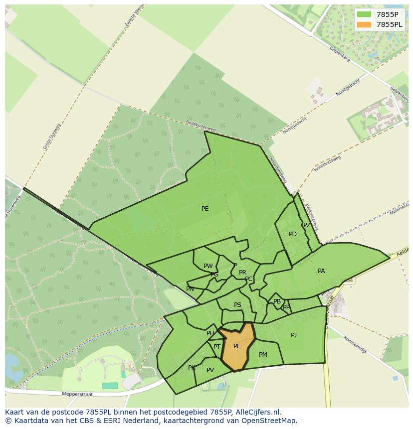 Afbeelding van het postcodegebied 7855 PL op de kaart.