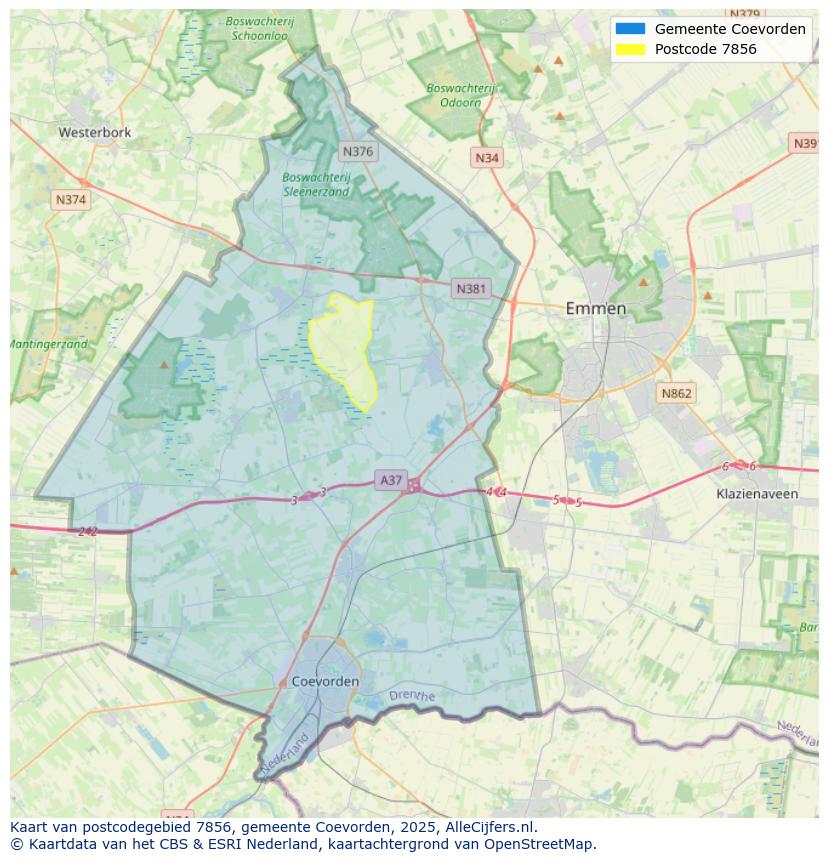 Afbeelding van het postcodegebied 7856 op de kaart.
