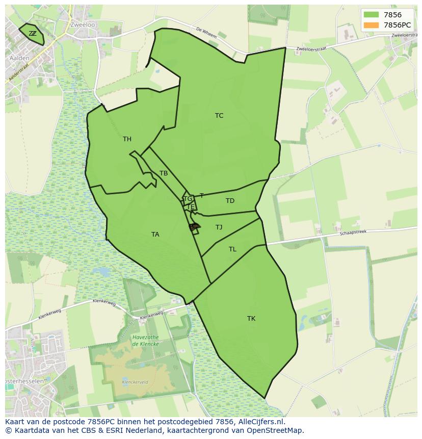 Afbeelding van het postcodegebied 7856 PC op de kaart.