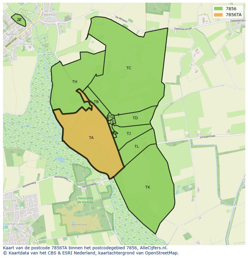Afbeelding van het postcodegebied 7856 TA op de kaart.