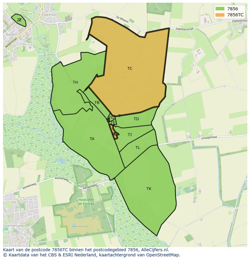 Afbeelding van het postcodegebied 7856 TC op de kaart.