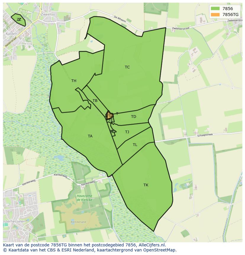 Afbeelding van het postcodegebied 7856 TG op de kaart.