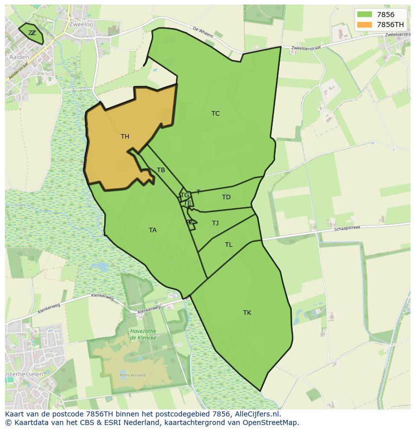 Afbeelding van het postcodegebied 7856 TH op de kaart.