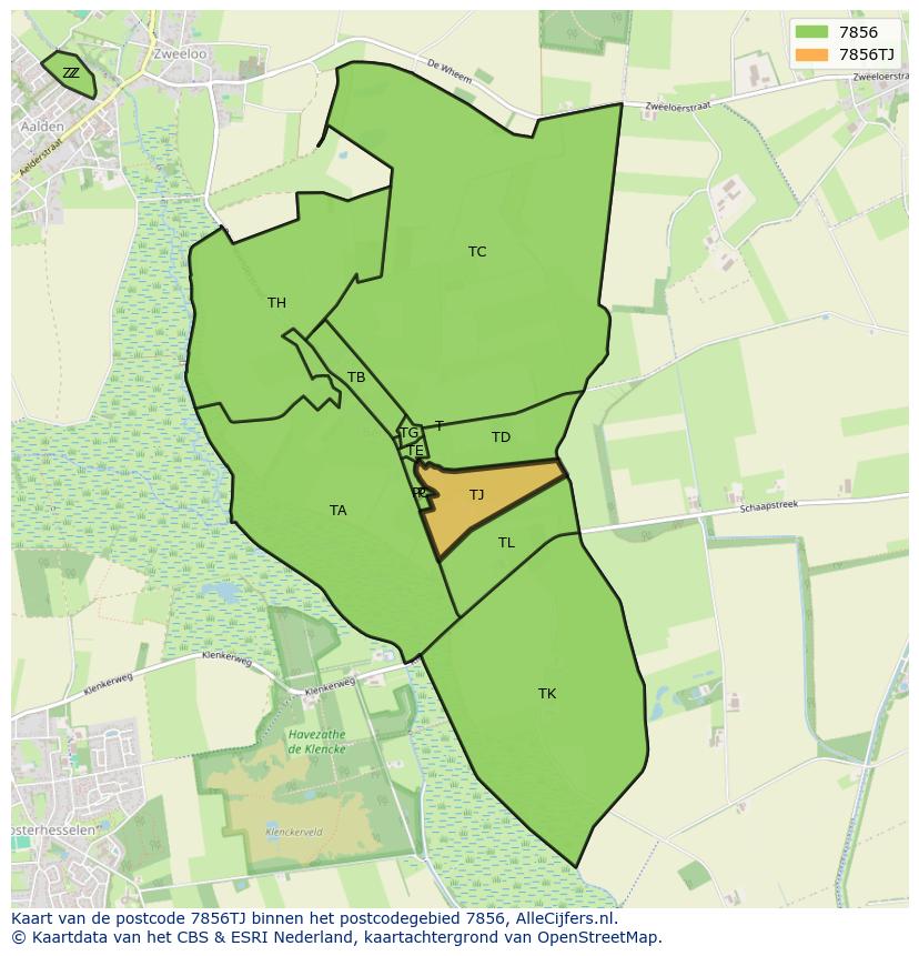 Afbeelding van het postcodegebied 7856 TJ op de kaart.