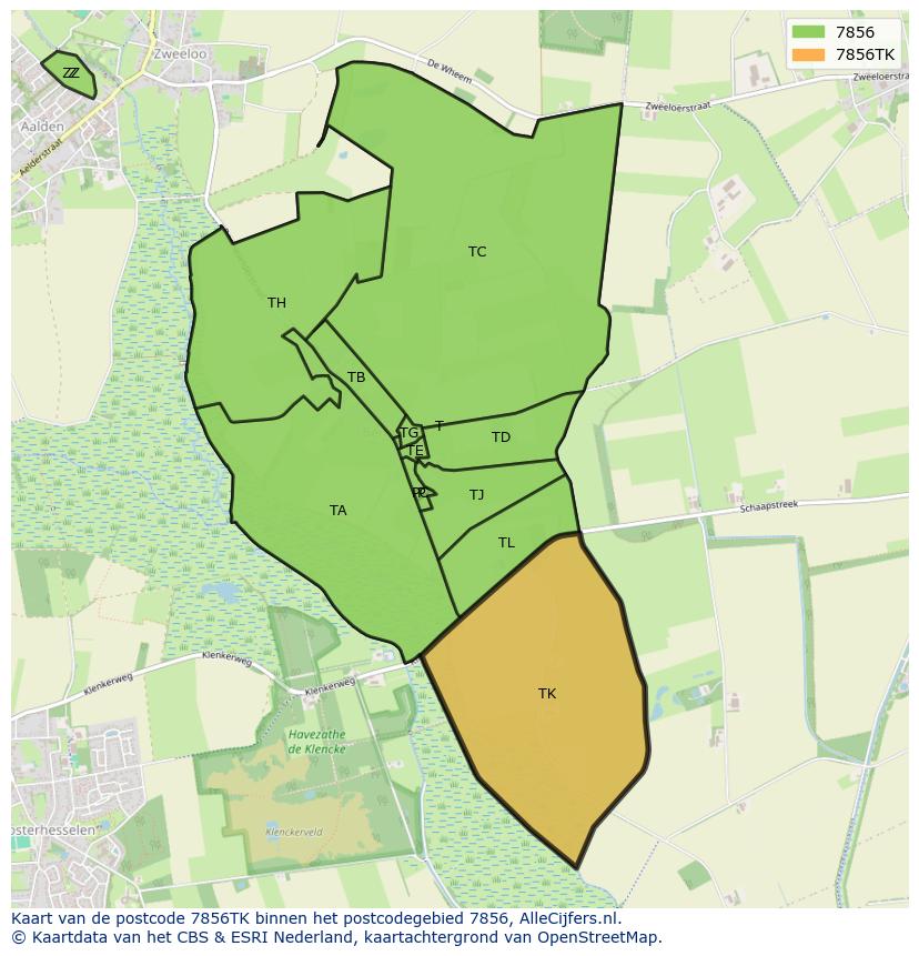 Afbeelding van het postcodegebied 7856 TK op de kaart.