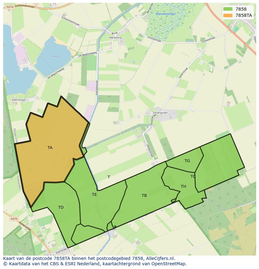 Afbeelding van het postcodegebied 7858 TA op de kaart.