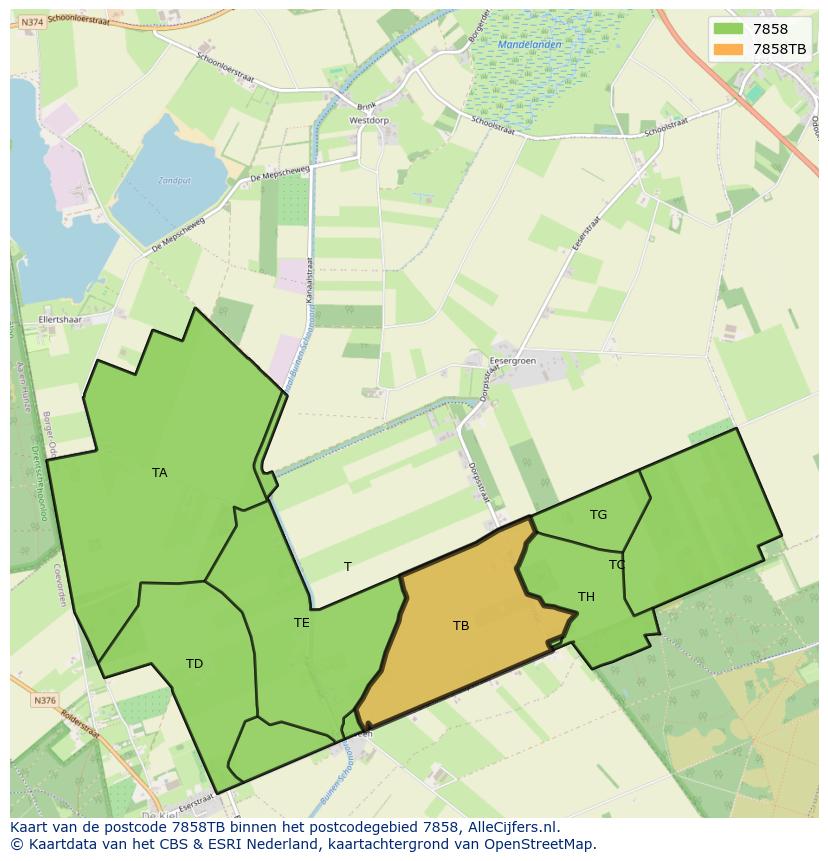 Afbeelding van het postcodegebied 7858 TB op de kaart.