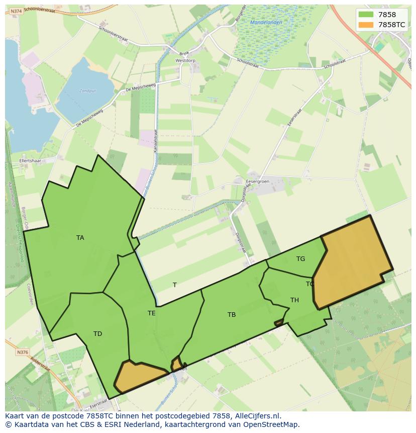 Afbeelding van het postcodegebied 7858 TC op de kaart.