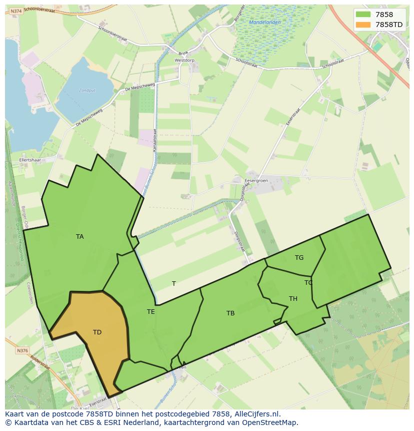 Afbeelding van het postcodegebied 7858 TD op de kaart.