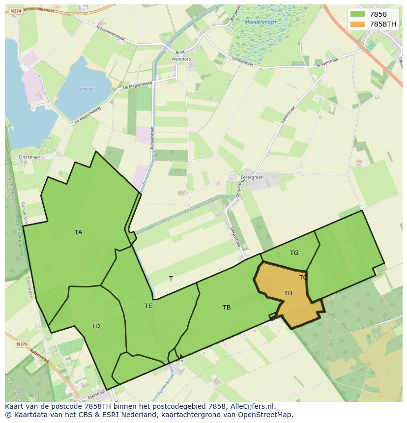 Afbeelding van het postcodegebied 7858 TH op de kaart.