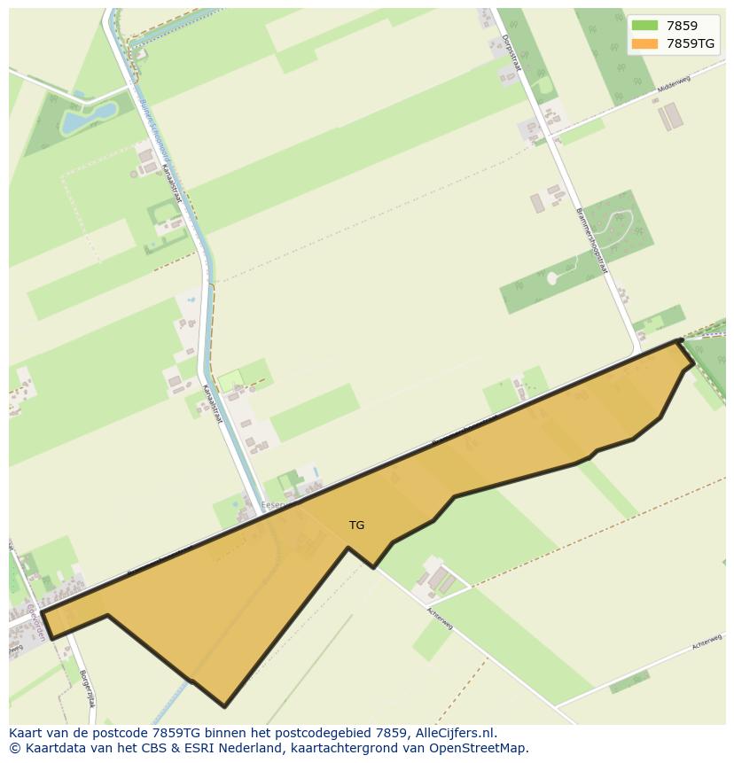 Afbeelding van het postcodegebied 7859 TG op de kaart.