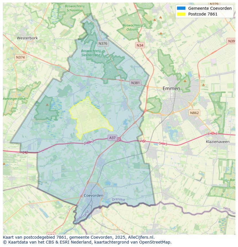 Afbeelding van het postcodegebied 7861 op de kaart.