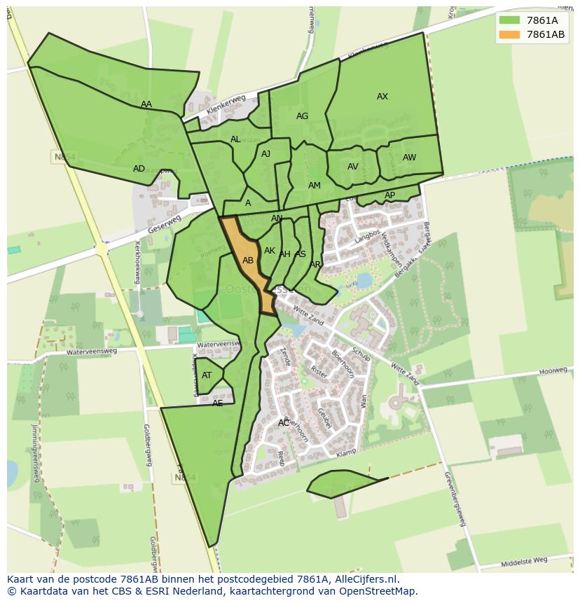 Afbeelding van het postcodegebied 7861 AB op de kaart.