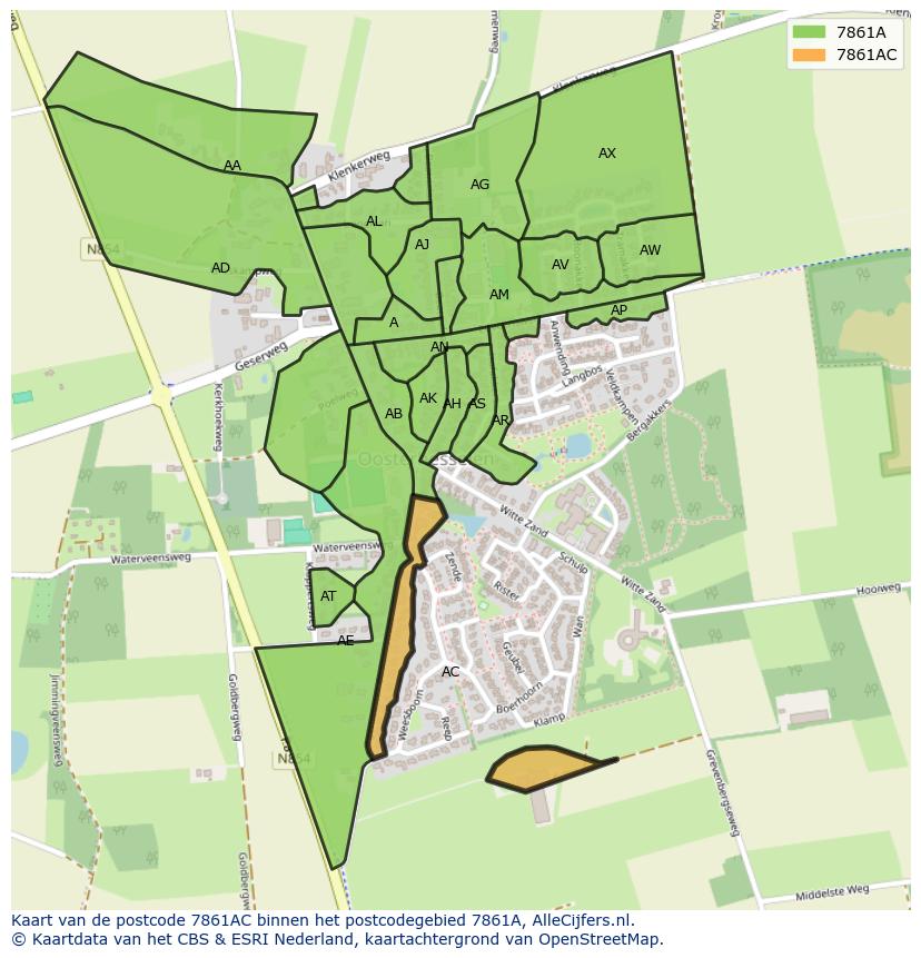 Afbeelding van het postcodegebied 7861 AC op de kaart.