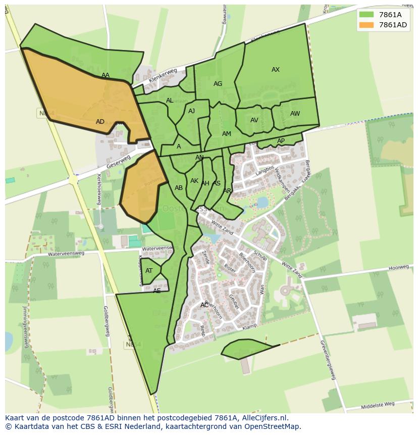 Afbeelding van het postcodegebied 7861 AD op de kaart.