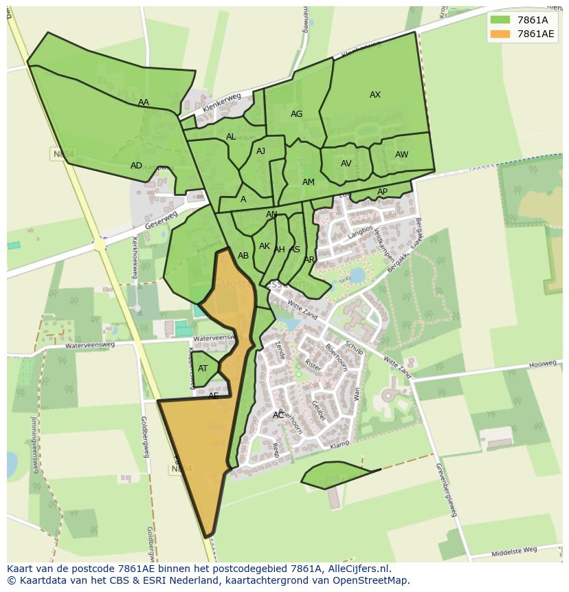 Afbeelding van het postcodegebied 7861 AE op de kaart.