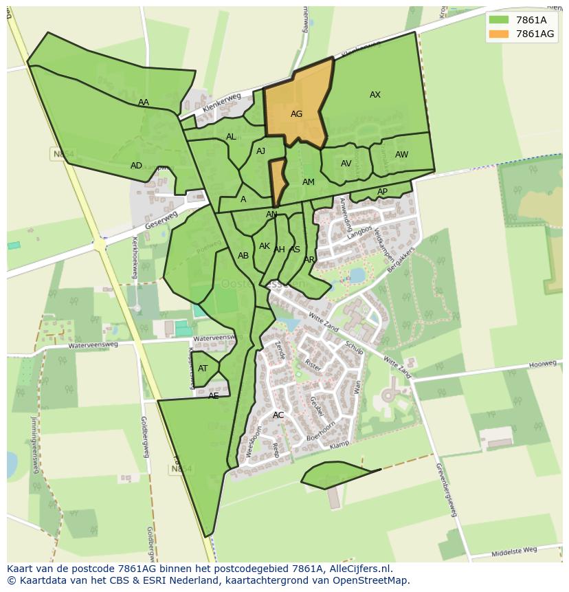 Afbeelding van het postcodegebied 7861 AG op de kaart.