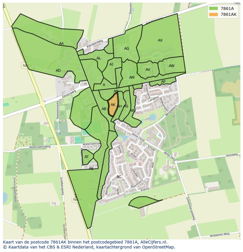 Afbeelding van het postcodegebied 7861 AK op de kaart.