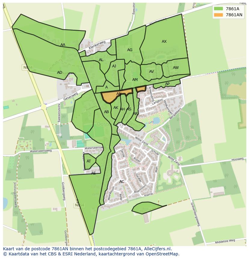 Afbeelding van het postcodegebied 7861 AN op de kaart.
