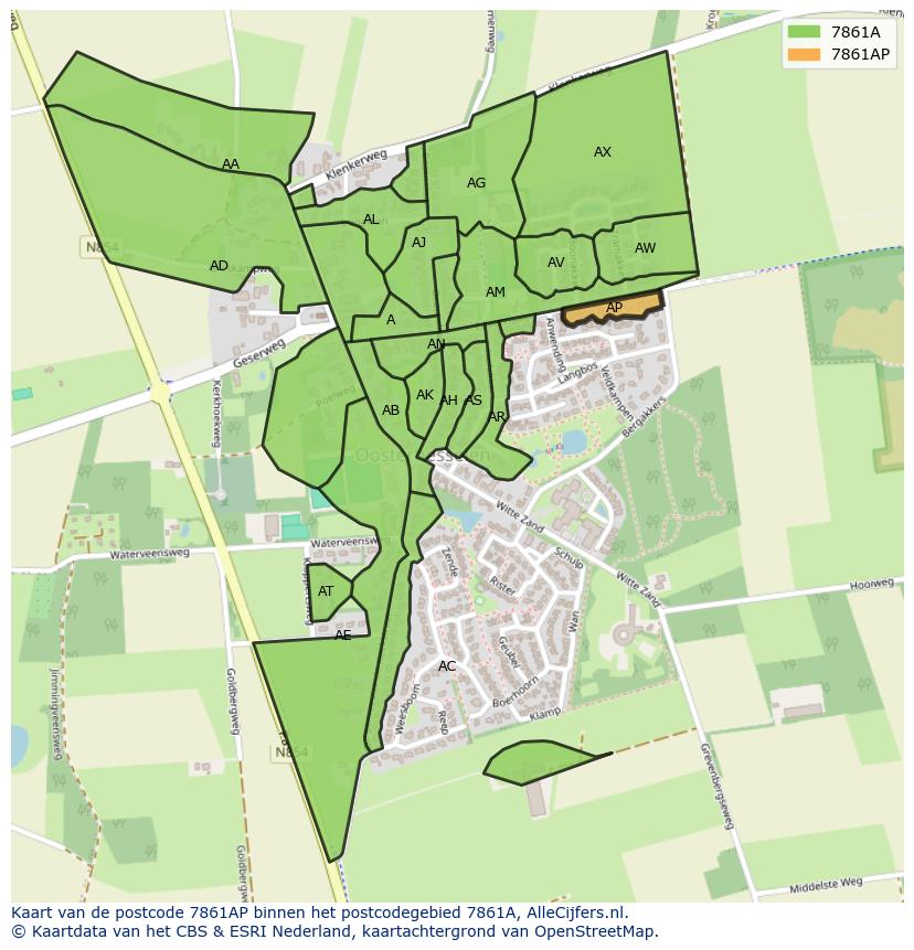 Afbeelding van het postcodegebied 7861 AP op de kaart.